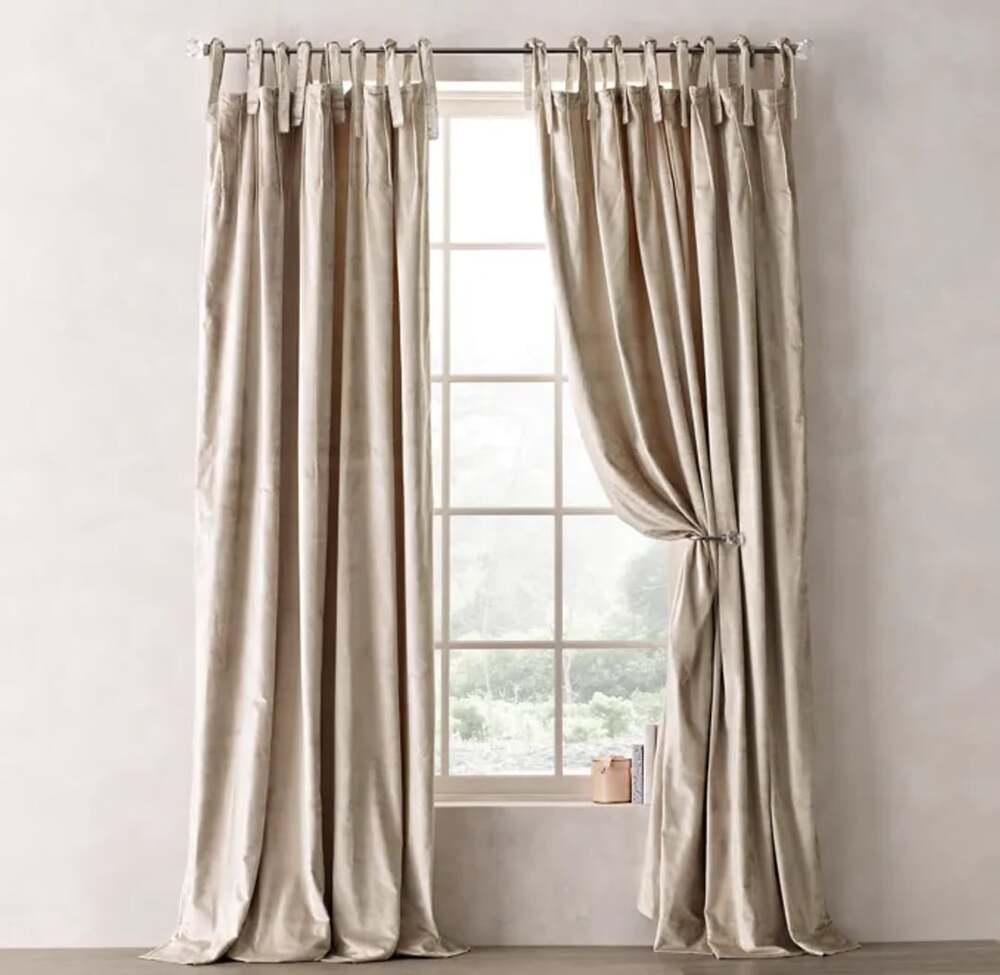 RH Teen Luster Velvet Tie-Top Drapery Panel 50" x 96" Champagne